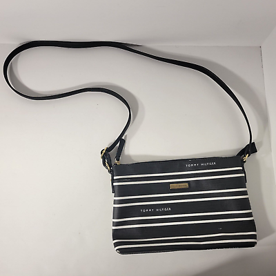 #ad Tommy Hilfiger Over the Should Hand Bag Purse White Black Striped $19.95
