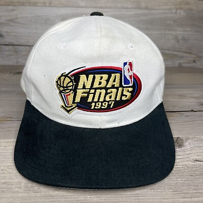 #ad Vintage Starter Hat NBA 1997 Finals Bulls Snapback White Black Basketball Retro $19.99