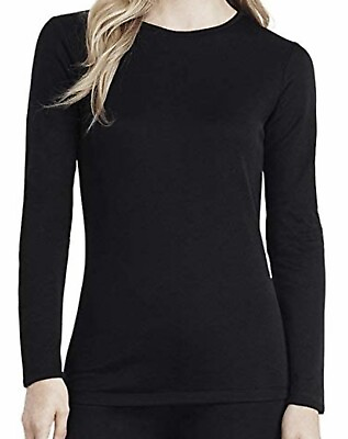 #ad CUDDL DUDS FleeceWear Stretch Warm Layers L S Crew Neck Shirt Black Womens Sz S $21.68