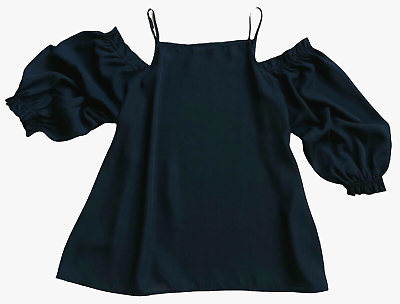 #ad Elodie Womens Black Cold Shoulder 3 4 Puff Sleeve Top Blouse Size Medium $14.97
