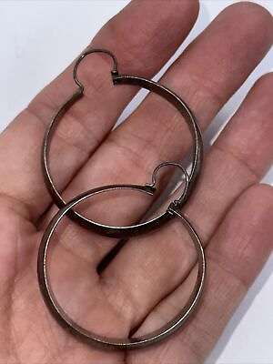 #ad Vintage Alpaca Silver Hoops Hook Signed Stamped Mexico Patina As SHown $26.65