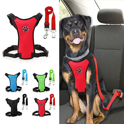 #ad Breathable Air Mesh Dog Car Harness for Small Large Dogs Travel Seat belt Clip $7.99