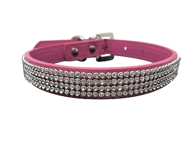 #ad Dog Collar Rhinestone Crystal Bling Adjustable Faux Leather Rose Pink XS S M L $10.93