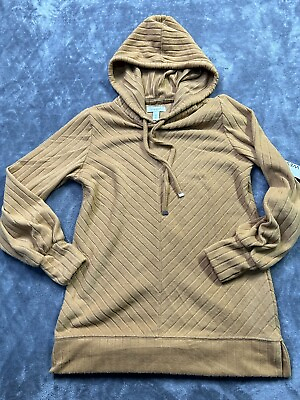 #ad Nine West Womens Xs Cozy Pullover Hoodie Striped Tan brown $10.72