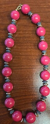 #ad Vintage Large Hot Pink Bead Chunky Necklace Choker $7.00