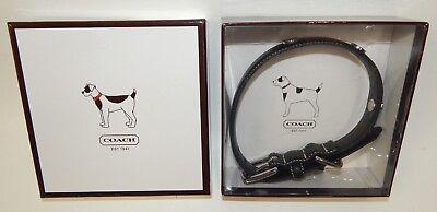 #ad Coach Black Leather Dog Collar with Logo Charm New in Box $124.99