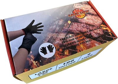 #ad #ad 100 Ct Black Disposable Nitrile BBQ Gloves with 4 Cotton Liners for Outdoor Cook $18.95