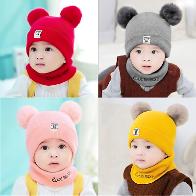#ad Winter Baby Kids Boy Girls Warm Earflap Hat Toddler Fleece Beanie Cap Scarf Set $6.99
