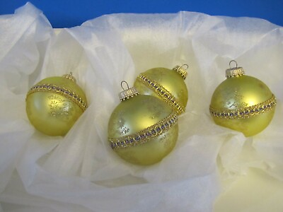 #ad 4 Gold Glass w Gold glitter Stencil amp; Ribbon Xmas Tree Ball Ornaments Romantic $8.99