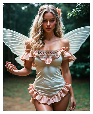 #ad GORGEOUS YOUNG SEXY FAIRY IN WHITE amp; PINK FRILLY DRESS 8X10 FANTASY PHOTO $11.32