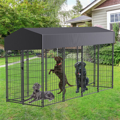 Rustproof Pet Metal Fence Outdoor Dog Kennel Run Shade Enclosure w Cover Playpen $149.96