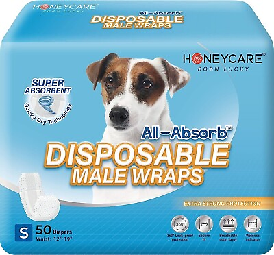 #ad 50 Pack Waist Disposable Dog Diapers Male Wraps Belly Bands Pet Soft All Sizes $22.50