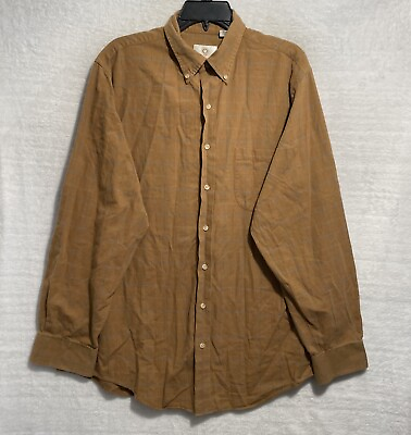#ad Viyella Button Shirt Mens Large Cotton Long Sleeve Check Brown Wool Blend Collar $13.99