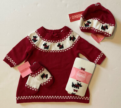 #ad NWT Gymboree Holiday Friend 3 6 Scottie Dog Sweater Dress Hat Mittens amp; Tights $69.00