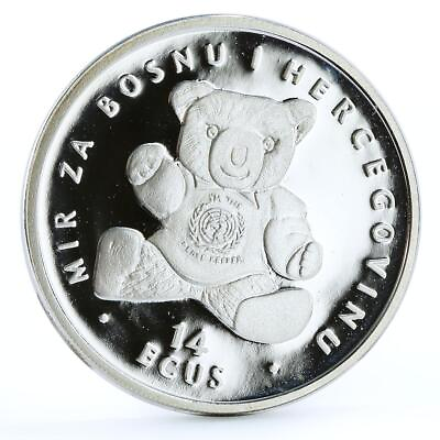 #ad Bosnia and Herzegovina 14 ecu UN Peace Teddy Bear Toy proof silver coin 1994 $149.53