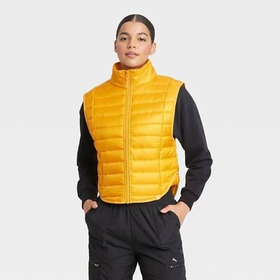 #ad Women#x27;s L Quilted Puffer Vest JoyLab Full Zip and Zip Pockets Yellow $14.97