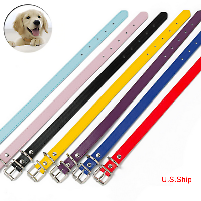 #ad Dog Collar PU Leather Neck Strap Adjustable for L M S Pet Dog Puppy Cat Kitten $7.99