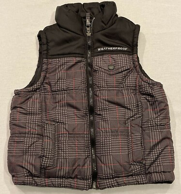 #ad Weather Proof Puffer Vest Boy Or Girl Black Plaid Youth Small ZipperFront $15.00