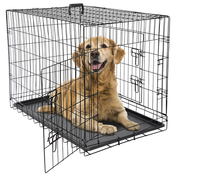 36quot; Dog Crate Kennel Folding Metal Pet Cage 2 Door With Tray Pan Black $35.57