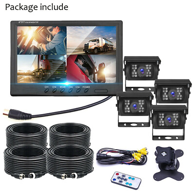 #ad 9quot; Quad Split Screen Monitor 4x Backup Rear View CCD Camera System For Truck RV $208.99
