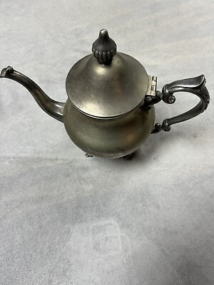 #ad Vintage Antique Elegant Pewter Metal Tea Pot with Hinged Lid $44.00