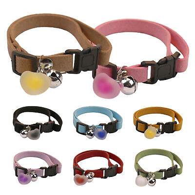#ad Basic Dog Collars Adjustable Pet Collar with Plush Heart Charm Sounding Bell $8.53
