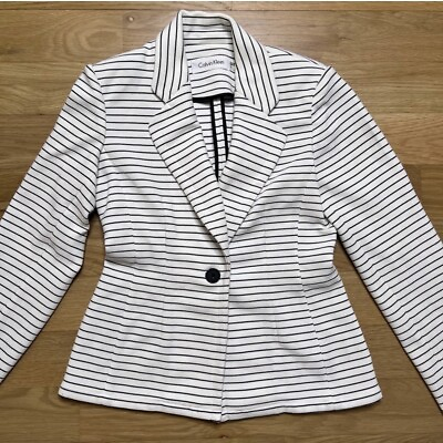 #ad Calvin Klein Nautical Black White Striped Blazer Size 0 $12.00