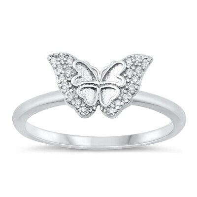 #ad Women#x27;s Sterling Silver CZ Butterfly Heart Ring Sizes 4 5 6 7 8 9 10 NEW $15.95