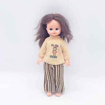 #ad Vintage Hard Plastic Made Hong Kong Doll Brown Hair 9” I’m The Boss Shirt 1970s $7.50