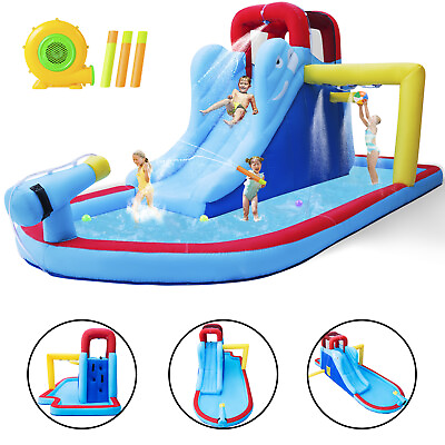#ad Inflatable Kids Bounce House Water Slide Gun Jumping Splash Pool Blower Wet Dry $199.99