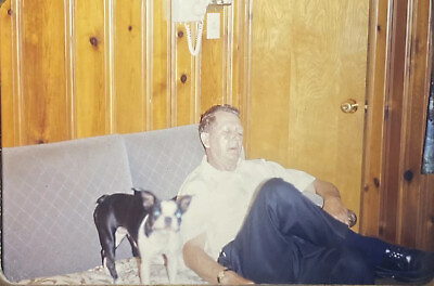 Vintage Photo Slide 1971 Man Posed Dog Couch Sitting $9.99