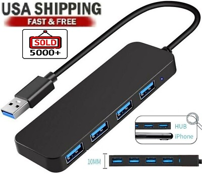 #ad USB 3.0 Hub 4 Port USB Hub USB Splitter USB Expander for Laptops Flash Drive HDD $7.99