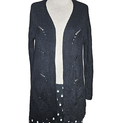 #ad Black Open Knit Cardigan Sweater Size Medium $26.25