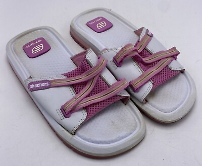 #ad Vtg 90#x27;s SKECHERS Sandals Sz 7 Womens Wide Pink White Chunky Flip Flops Flaw $16.99