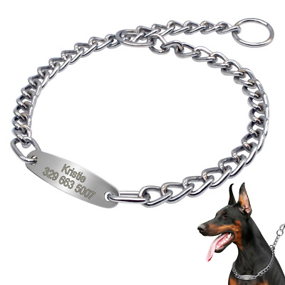 #ad Heave Duty Dog Stainless Steel Collar Pet Choke Chain Slip Engraved Name ID Tag $8.99