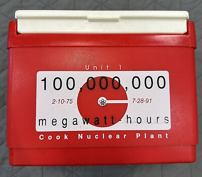 #ad Cook Nuclear Plant 100 Million Megawatt Hours 1975 1991 Cooler Red Vintage $69.99