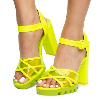 #ad Cape Robbin Speechless Lime Ankle Strap Lug Sole Clear Open Toe Platform Sandals $19.99