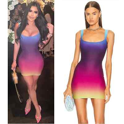 #ad NWT Alex Perry Madden Lycra Rainbow Ombré Gradient Scoop Neck Mini Dress Size 4 $475.00