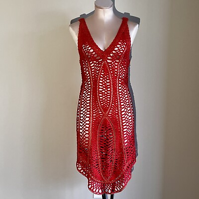 #ad Haute Hippie Womens Boho Red Open Knit Sleeveless Dress Cover Up SizeS $43.99