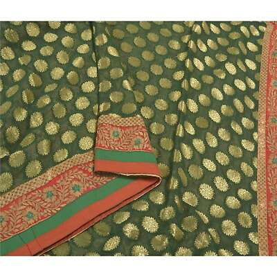 #ad Sanskriti Vintage Green Sarees Georgette Embroidered Sari Fabric Blouse Piece $82.13