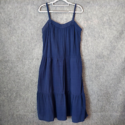 #ad Knox Rose Dress Med Midi Tiered Gauze Crinkle Adjustable Straps Blue Boho Core $16.31