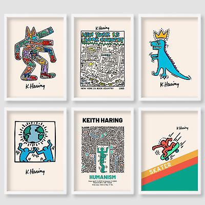 #ad Blue Keith Haring Wall Art Gallery Set Vintage Gift Home Poster A4 A3 A2 GBP 12.99