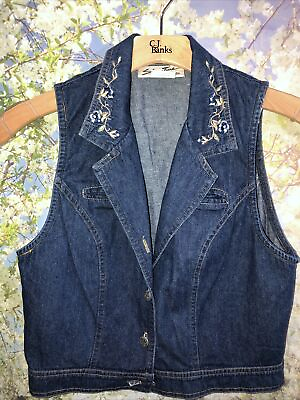 #ad Signature By Nina Vest Size 8 Denim blue Embroidered Collared Tuxedo Style $19.99