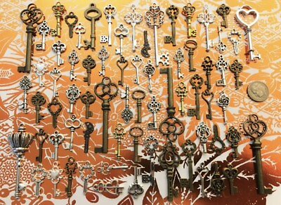 #ad 68 Bulk Lot Skeleton Keys Vintage Antique Look Replica Charms Jewelry Steampunk $12.60