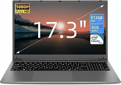#ad SGIN 17.3quot; Laptop 8GB RAM 512GB SSD Notebook with IPS Full HD 2.8GHz Windows 11 $269.00