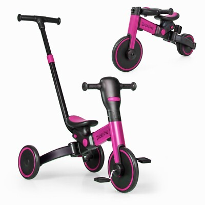 #ad 4 in 1 Kids Tricycle Foldable Toddler Balance Bike with Parent Push Handle Pink $66.96