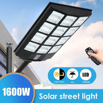 #ad 1600W LED Solar Street Light Outdoor Dusk to Dawn Big Wide Parking Lot Road Lamp $128.99