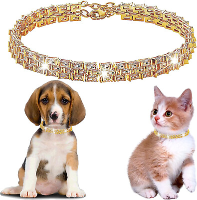#ad W W Lifetime Dog Chain Collar Cubic Zironia Bling for Puppy Kitty Gold 10quot; $17.99