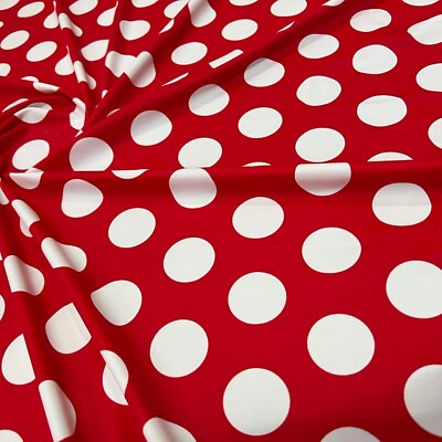 #ad Stretch Fabric Red and White Polka Dots Metallic Spandex by Yard for Swimwear $12.99