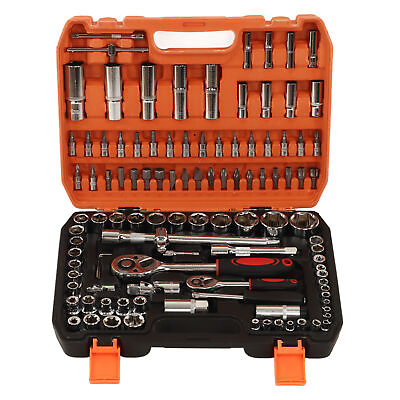 #ad 108Pcs Mechanics Tool Set Kit 6 Point Socket Ratchet Wrench Repair Tool Set Case $47.49